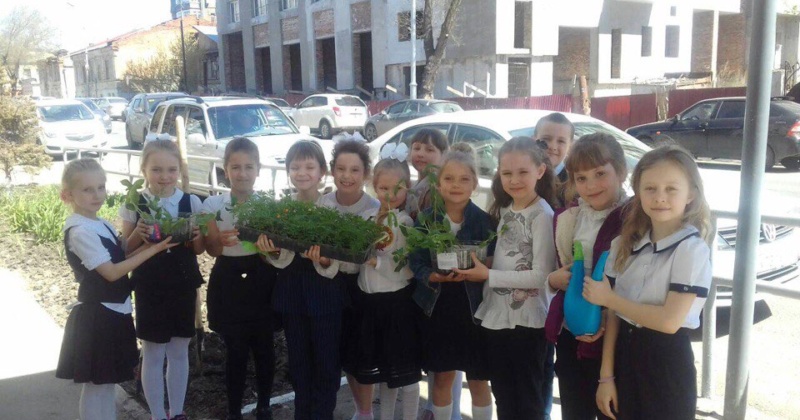 8 мая ученики 1Б класса высадили выращенные на подоконнике цветы, завершив проект «Мир вокруг нас»?