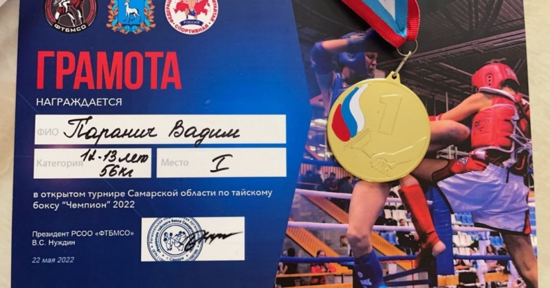 В открытом турнире по тайскому боксу Самарской области «Чемпион 2022» первое место занял ученик 6 В класса Вадим Паранич
